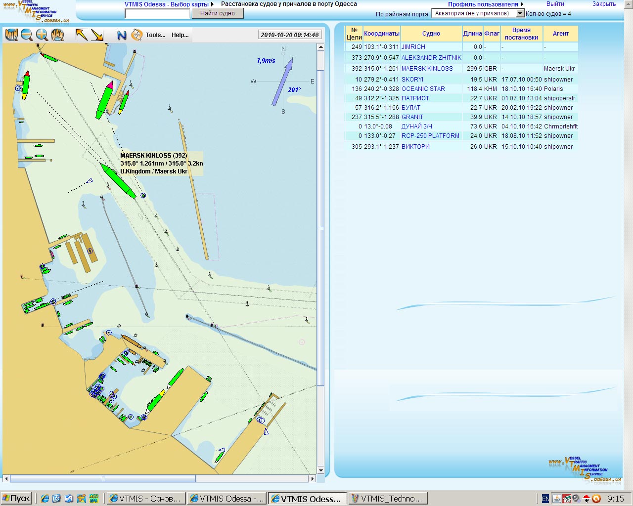 Мониторинг движения судов. Акватория порта -2(Zoom)